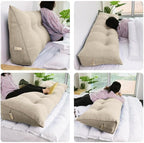 WOWMAX Wedge Pillow Headboard Dorm Headboard Twin XL Bed Bolster Pillow for Bed with Removable Cover, 85% Linen 15% Cotton Blend, Natural Color