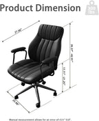 Black Leather Office Desk Chair with Wheels and Arms, Height Adjustable, Vintage, Mid Century Modern Style