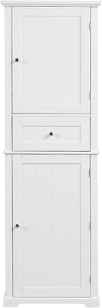 Tall Storage Cabinet, Bathroom Floor Freestanding Storage Cabinet with 2 Doors, One Drawer, and Adjustable Shelf for Bathroom, Office, Living Room, White
