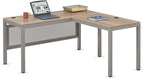 nbf signature series at Work Reversible L Shaped Desk 60" w x 60" d Ergonomic Corner Computer Desk with Warm Ash Laminate/Brushed Nickel Steel Frame for Office Use