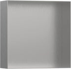 hansgrohe XtraStoris Minimalistic Recessed Wall Niche with Open Frame 12"x 12"x 4" in Brushed Stainless Steel, 56073800