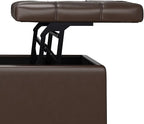 SIMPLIHOME Harrison 40 inch Wide Transitional Square Large Coffee Table Storage Ottoman in Chocolate Brown Vegan Faux Leather, Assembled, for The Living Room and Bedroom