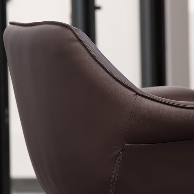 ZURI Modern Mala Swivel Chair Soft Brown Leatherette Upholstery Stainless Steel Base