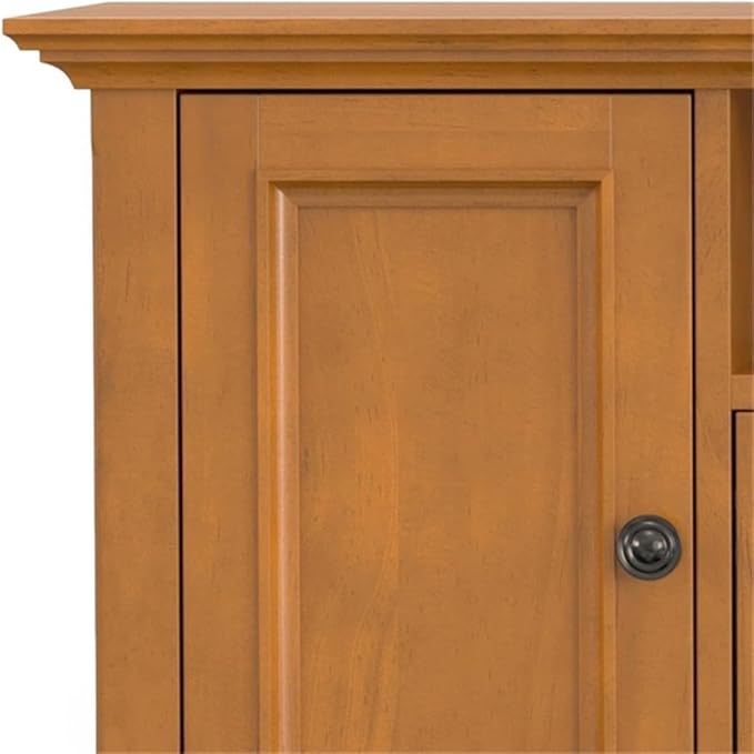 SIMPLIHOME Amherst 72-inch Wide Solid Wood TV Stand in Light Golden Brown, Transitional-Style Media Console for Living Room with Cable Management and Adjustable Shelves, Fits 80" TVs