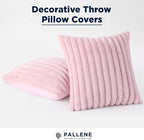 Pallene Faux Fur Plush Throw Pillow Covers 16x16 Set of 2, Luxury Soft Fluffy Striped Decorative Pillow Covers for Sofa, Couch, Living Room, Blush Pink
