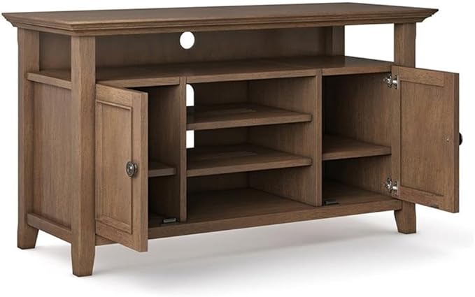 SIMPLIHOME Amherst 54-inch Wide Solid Wood TV Stand in Rustic Natural Aged Brown, Transitional-Style Media Console for Living Room with Adjustable Shelves and Cable Management