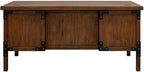 Pemberly Row Rustic Half Pedestal Wood Desk Writing Table Office Desk in Brown