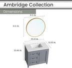 Hanover Ambridge 36'' Vanity Cabinet with Sink Combo for Bathroom, Powder Room | Pre-Assembled Cabinet | 1 Door, 3 Drawers | Artificial Stone Countertop, Gray Cabinet