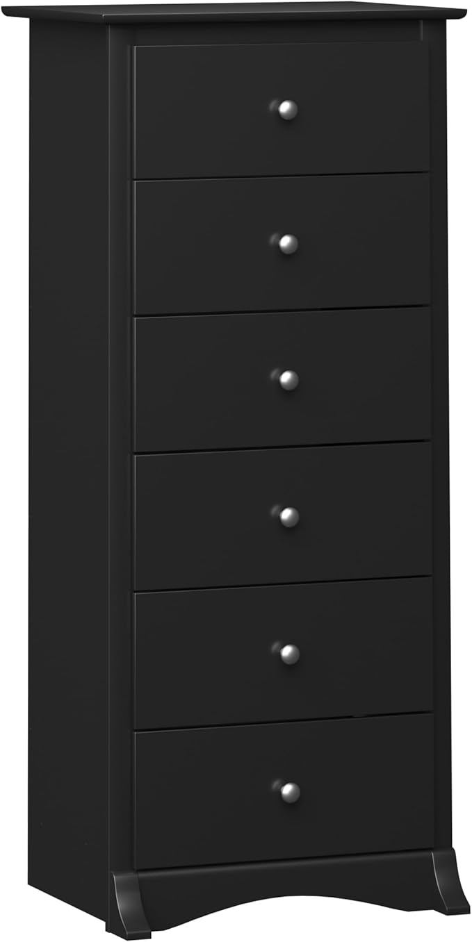Prepac Sonoma 6 Drawer Dresser for Bedroom, Tall Chest of Drawers, Bedroom Furniture, Clothes Storage and Organizer, 19" D x 23.25" W x 52.75" H, Black