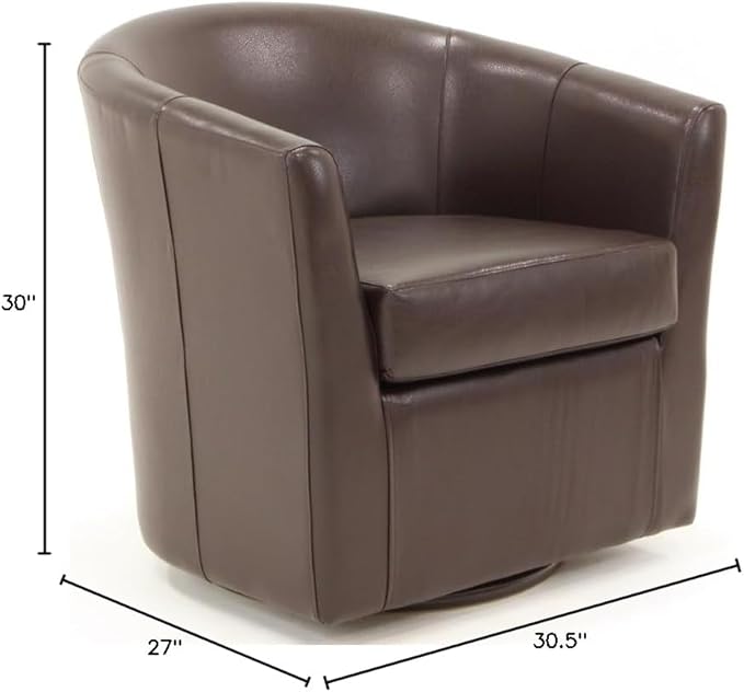 Pemberly Row 19" H Faux Leather Swivel Club Chair in Dark Brown