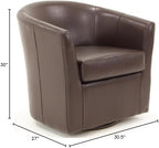 Pemberly Row 19" H Faux Leather Swivel Club Chair in Dark Brown