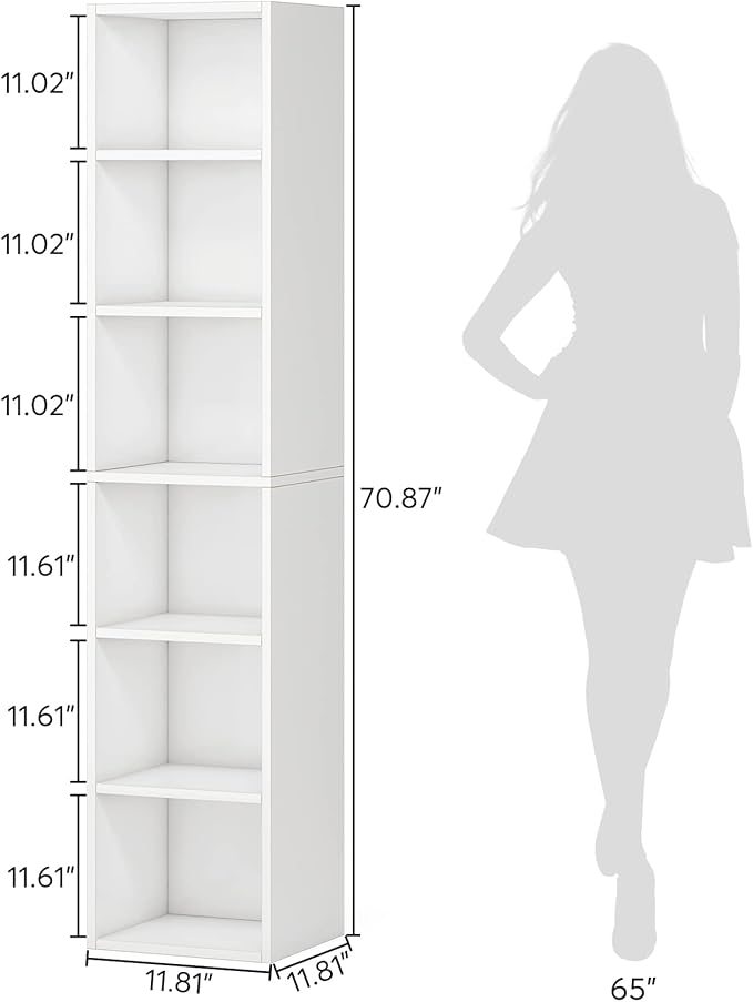 Tribesigns Modern White Narrow Bookshelf, 6 Tiers Tall Freestanding Corner Bookcase with Open Storage Shelves, 70.9" Display Storage Shelf Home Decor Furniture for Living Room, Bedroom, Home Office