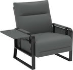 Faux Leather Accent Chair with Flip Up Tray Table Soft Backrest Side Pocket for Living Room Office Bedroom Leather Accent Chair, Gray