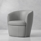Pemberly Row Traditional All Italian Leather Gray Swivel Club Chair