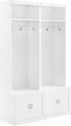 Crosley Furniture Harper 2-Piece Hall Tree Entryway Set with Storage Bench and Coat Rack Hooks for Hanging, White