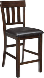 Signature Design by Ashley Haddigan Upholstered Barstool, 2 Count, Slat Back Design, Cushioned Seat, Wood, 25.5" H, Dark Brown