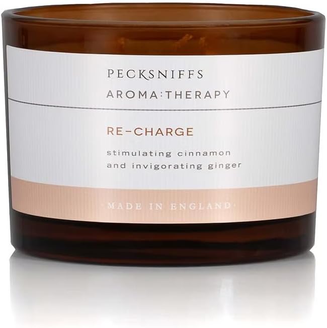 Pecksniff's Re-Charge Invigorating 3-Wick Candle - Cinnamon & Ginger Aroma, Premium Quality Wax, 283g, Long-Lasting Scent for Focus and Energy