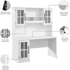 Bush Furniture Westbrook 60W Computer Desk with Hutch in White Ash | Farmhouse Desk for Home Office Workspace