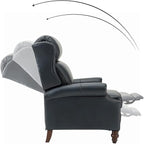 HULALA HOME Genuine Leather Recliner Chair, Traditional Manual Pushback Comfy Seating for Living Room, Thick Cushion & Solid Wood Legs, Wingback Recliner with Nailhead Trim, Navy