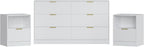 3-Piece Modern Bedroom Furniture Set, Wide 6-Drawer Dresser & 1-Drawer Nightstands Set of 2, Natural Wood Dresser and Nightstand Sets for Bedroom, Hallway, White