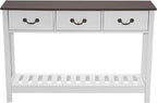 VEVOR 47 in Console Table, Farmhouse Desk Behind The Couch with Drawers and Bottom Storage Shelf, Wooden Rectangle Entrance Narrow Sofa Table for Hallway, Bedroom, Living Room, Foyer, Brown + White