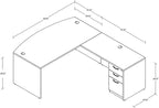82.67" x 66.93" Bow Front L-Shaped Executive Desk with 3-Drawer File Cabinet (Espresso)