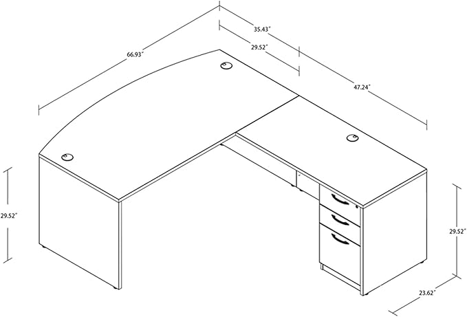 82.67" x 66.93" Bow Front L-Shaped Executive Desk with 3-Drawer File Cabinet (Espresso)