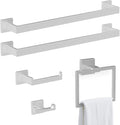 BOZWELL 5 Piece Brushed Nickel Stainless Steel Towel Bar Set, 23.6 inch Square Bathroom Hardware Accessories Set,Wall Mounted Towel Racks for Bathroom