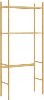 2 Tier Over The Toilet Organizer Rack Bamboo, Freestanding Bathroom Toilet Storage Shelf, Space Saving and Easy to Install, Adjustable Feet, Adjustable Bottom Rod
