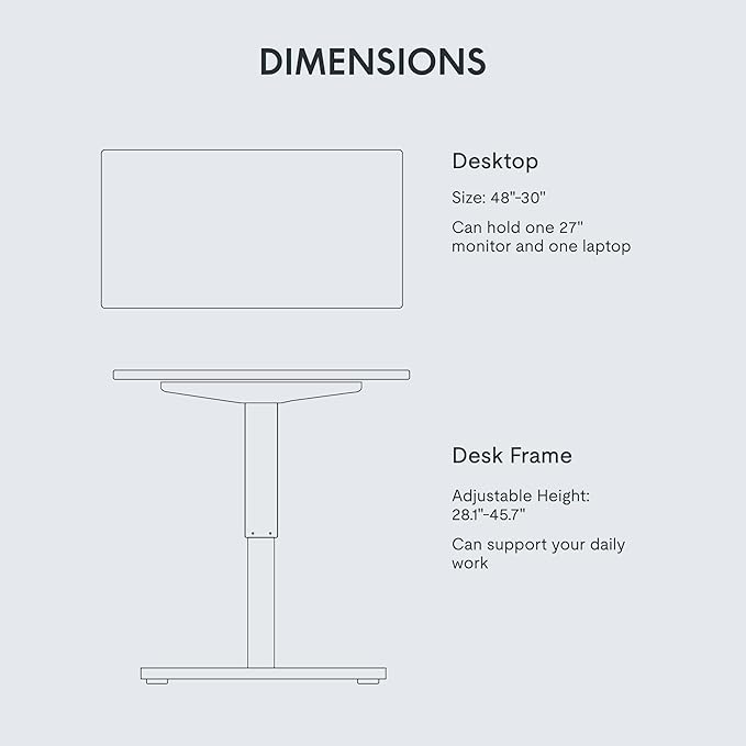FLEXISPOT EN1 Whole-Piece Standing Desk 48 x 30 inches Electric Height Adjustable Desk for Home Office w/Automatic Smart Keypad (Upgraded White Frame + White Top, 2 Packages)