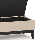 SIMPLIHOME Oregon 42 inch Wide Transitional Rectangle Storage Ottoman Bench with Tray in Satin Cream Vegan Faux Leather, Assembled, For the Living Room, Entryway and Family Room