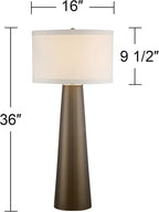 Possini Euro Design Karen Modern Table Lamp 36" Tall with USB Dimmer Dark Gold Glass Column Off White Fabric Drum Shade for Bedroom Living Room House Bedside Nightstand Home Office Entryway Family