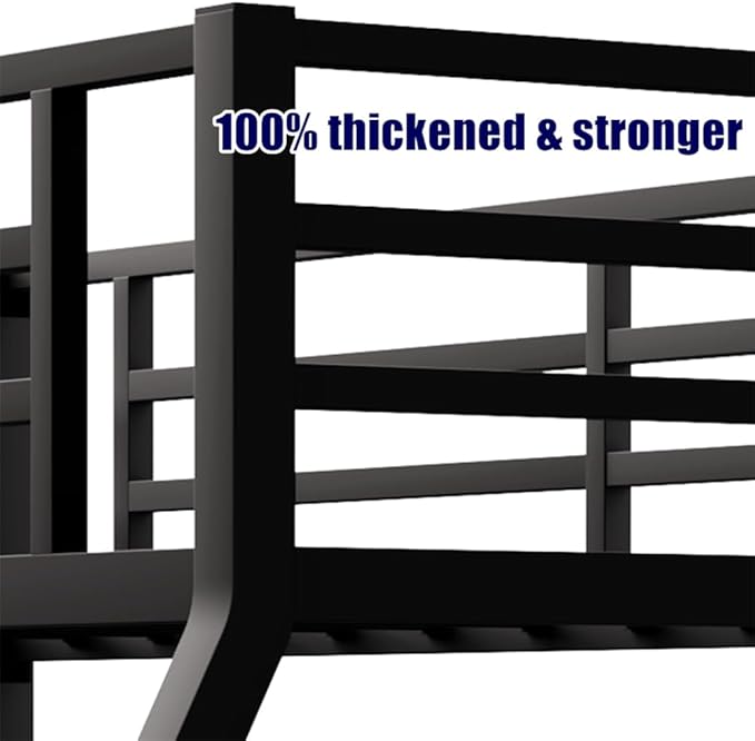 Higher Quality & Stronger Heavy Duty Industrial Style Metal Twin XL Over Queen Bunk Bed, Thickened More Stable Black Steel Bunkbed Bunk Queen Bed (Easier to Assemble) (Twin XL Over Queen)