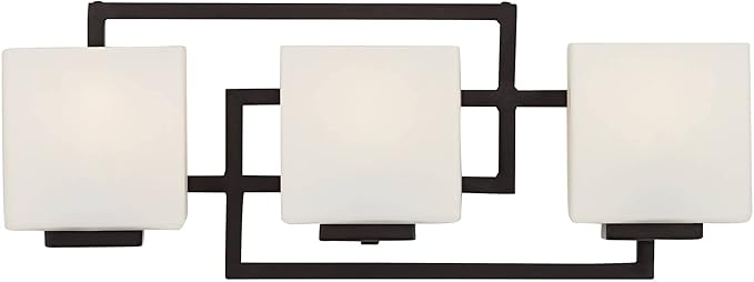 Possini Euro Design Lighting on The Square Modern Wall Mount Light Bronze Metal Hardwired 21" Wide 3-Light Fixture Geometric Opal Glass Shades for Bathroom Vanity Mirror House Home Room Decor