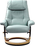 Pemberly Row Stressless Recliner with Ottoman in Blue Leather, Recliner with Ottoman Set for Contemporary Living Room