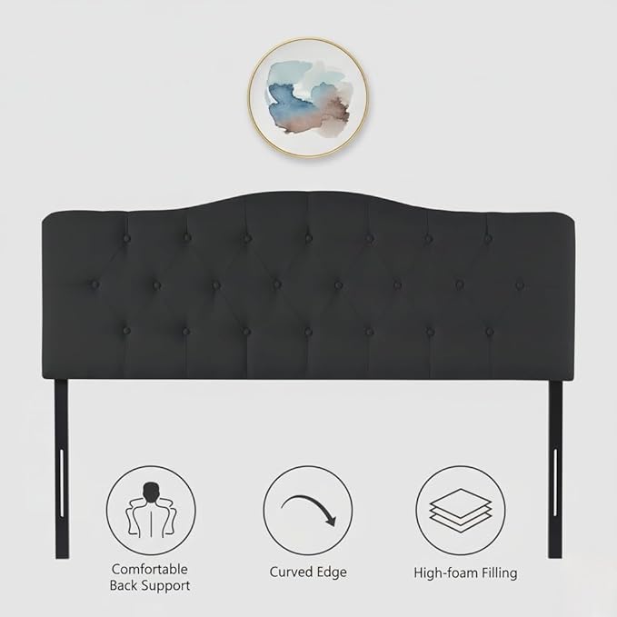 Naomi Home Cassandra Queen Tufted Headboard, Upholstered in Durable Linen Fabric – Premium Foam Cushioning, Adjustable Height, Floating Wall or Bed Frame Mount, Compatible with Adjustable Beds