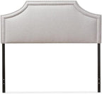Urban Upmarket Modern and Contemporary Fabric Upholstered Headboard, Nailded Trim Head Board Beige/Queen
