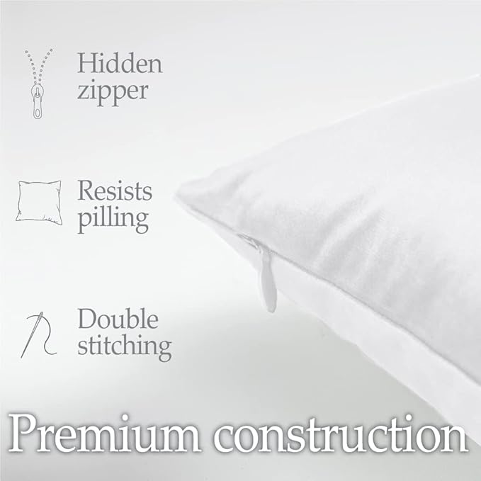 lalaLOOM Velvet Throw Pillow Covers, Set of 2, 18x18 Decorative Square Pillows Home Decor, Soft Accent Cases, Silky Machine Washable Pillowcases for Sofa, Couch, Bedroom, Living Room, White