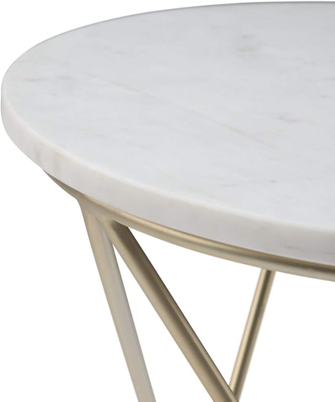 SIMPLIHOME Gabon Modern 18 inch Wide Metal Accent Side Table in White, Gold for the Living Room and Bedroom