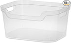 Sterilite 7 x 11 x 14.25 Inch Polished Open Scoop Front Storage Bin with Comfortable Carry Through Handles for Household Organization, Clear (18 Pack)