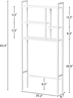 Over The Toilet Storage Rack, 3-Tier Bathroom Organizer Over Toilet, Wooden Above Toilet Storage Shelf, Space Saver, Freestanding BathroomStorage Metal Shelf, Easy to Assemble, White