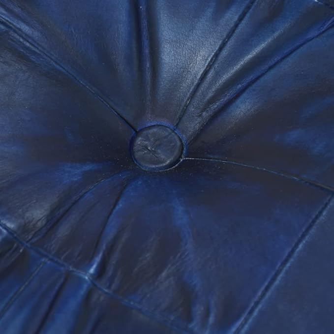 Handmade Eco-Friendly Geometric Leather Pouf Vintage Blue Color Square 16" x 16" x 16" Buffalo Leather Pouf for Living Room, Bedroom Seating, Patio