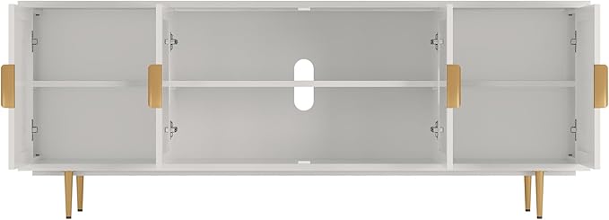 66" Modern TV Stand for TVs up to 75",TV Cabinet with Glass Door,Entertainment Center with Storage,Television Stands with Gold Legs,Media Console for Bedroom,Living Room,White