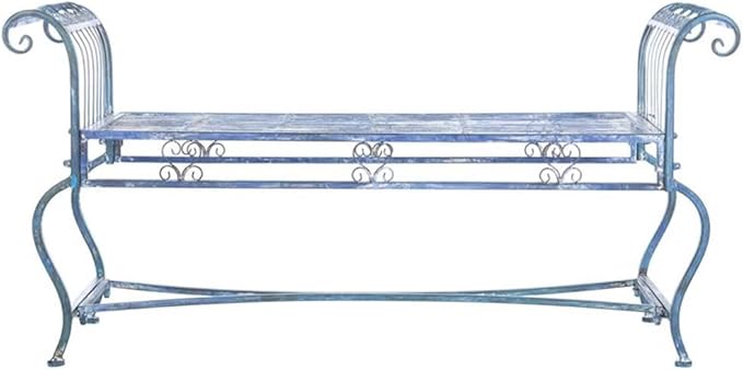 SAFAVIEH Outdoor Collection Brielle Victorian Antique Blue Bench