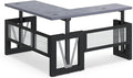 NBF District Reversible L-Shaped Executive Office Desk with Height Adjustable - Durable Laminate Computer Desk with Modesty Panel - Modern Desk with 3 Grommet Holes - Office Work Desk (Black, Gray)