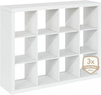 Furinno Cubicle Book Shelf, 12-Cube Bookshelf, Triple Thick Frame Cube Storage Organizer, Bookcase, 15.4 x 57.4 x 43.4, for Home Office, Living Room, Plain White