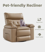 GarveeHome Recliner Chairs, Classic Manual Leather Recliner, Home Theater Seating with Lumbar & Arms Support for Living Room, Bedroom and Nursery - Coffee (Tan, Oversized)