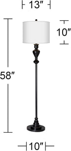 Possini Euro Design Country Cottage Floor Lamp Standing 58" Tall Black Bronze Metal Soft Gold Edging Real Woven Burlap Fabric Drum Shade for Living Room Reading Bedroom Office House Home Decor