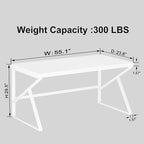 HSH White Computer Desk, Modern Wood Home Office Desk, PC Desk for Executive Work Writing Study Gaming Student Bedroom, Farmhouse Simple Wooden and Metal Computer Table Workstation, White Oak 55 Inch