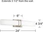 Possini Euro Design Exeter Modern Wall Mount Light LED Brushed Nickel Silver Metal 24" Wide Vanity Bar Fixture Rectangular Silk Screened Glass Shade Decor for Bathroom Over Mirror House Home